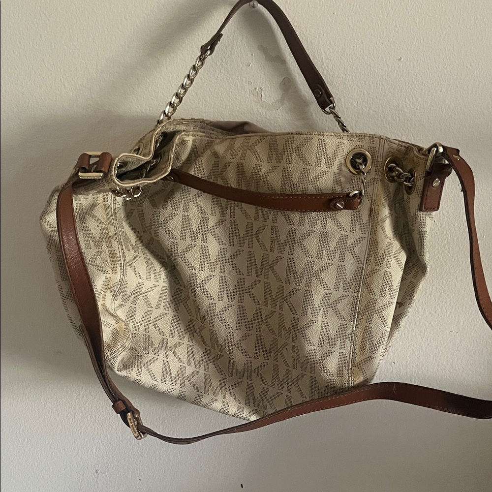 Michael Kors Monogram Beige and Brown Shoulder Bag
